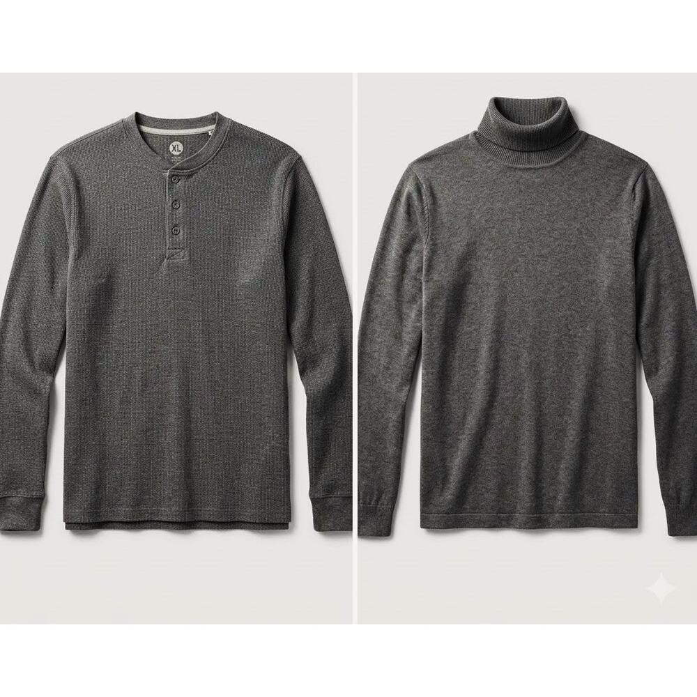 Scandia Woods & Plugg Mens Gray Shirt Bundle Turtleneck & Henley Size XL